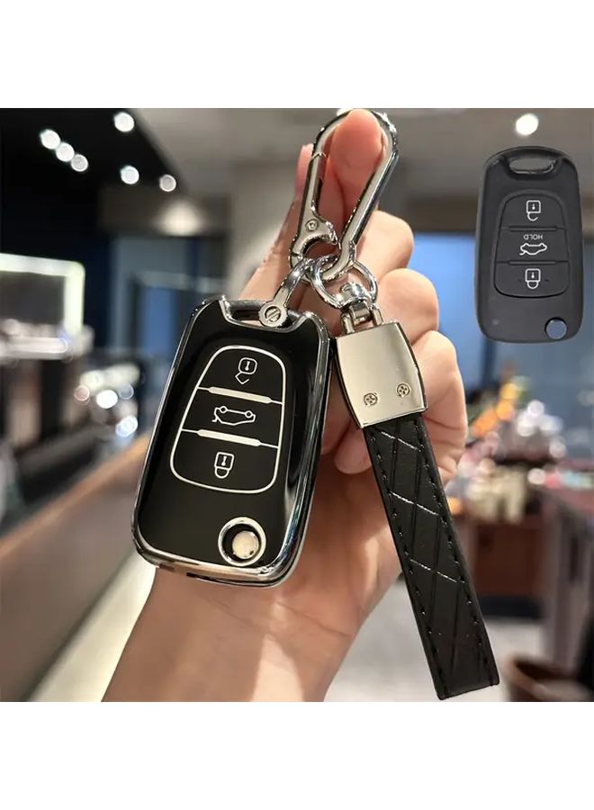 غطاء مفتاح سيارة من TPU وردي مع سلسلة مفاتيح لطرازات هيونداي I10 و I20 و I30 و كيا سيد وسول وسبورتاج - Image 1